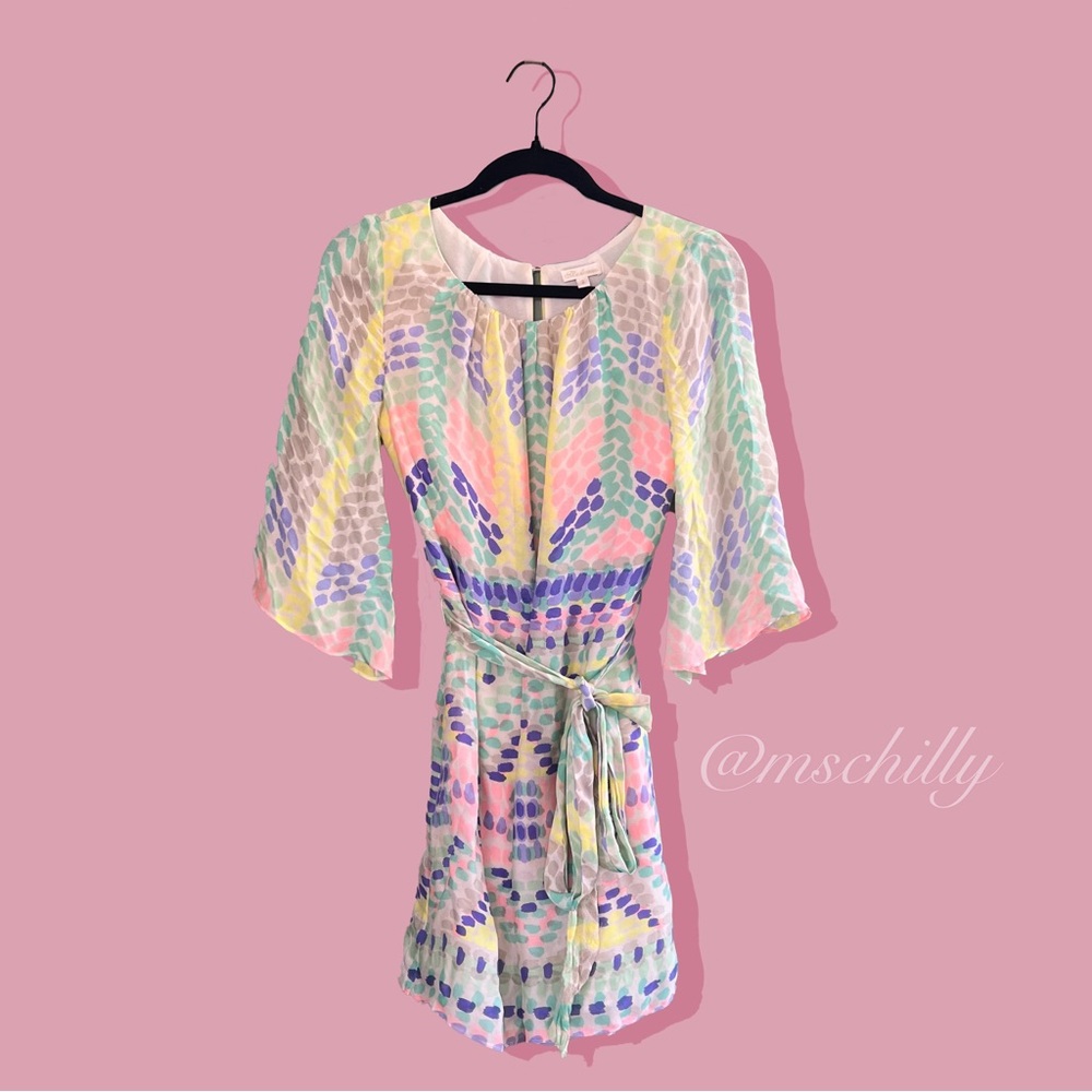 Shoshanna Pastel Watercolor Pink Mint Green Yellow Blue Mini Dress Sz 2 - Picture 1 of 5